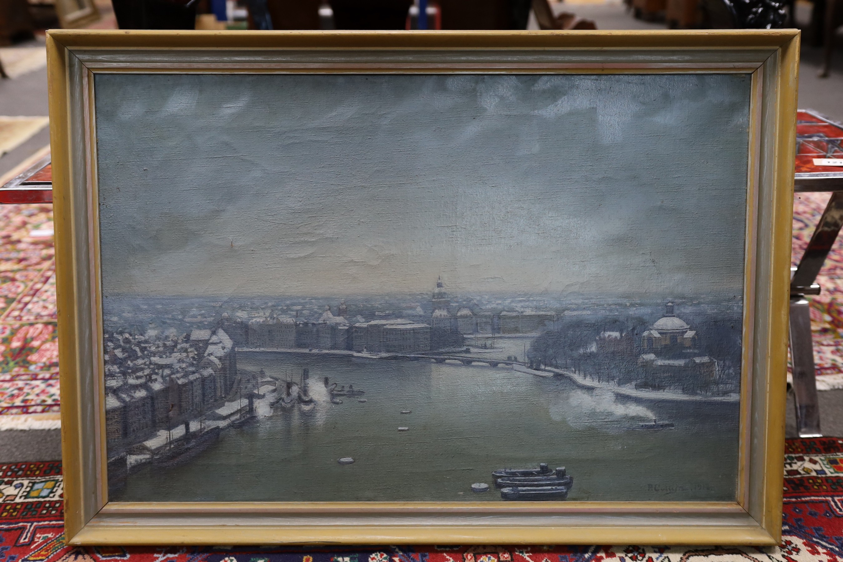 P. Collij/son, oil on canvas, City in winter, signed and dated 1912, 54 x 80cm